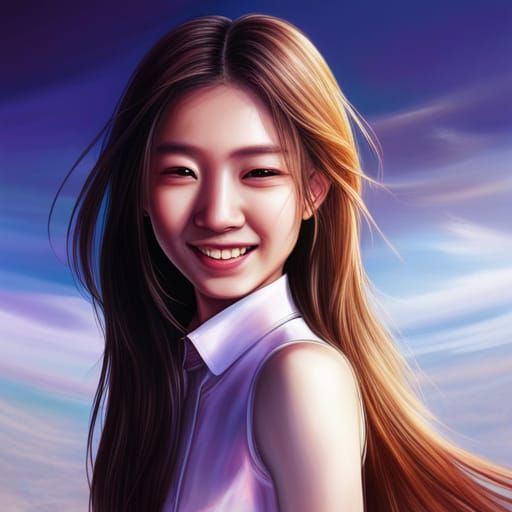 Hyperrealistic Korean Girl with Long Hair and Short Skirt