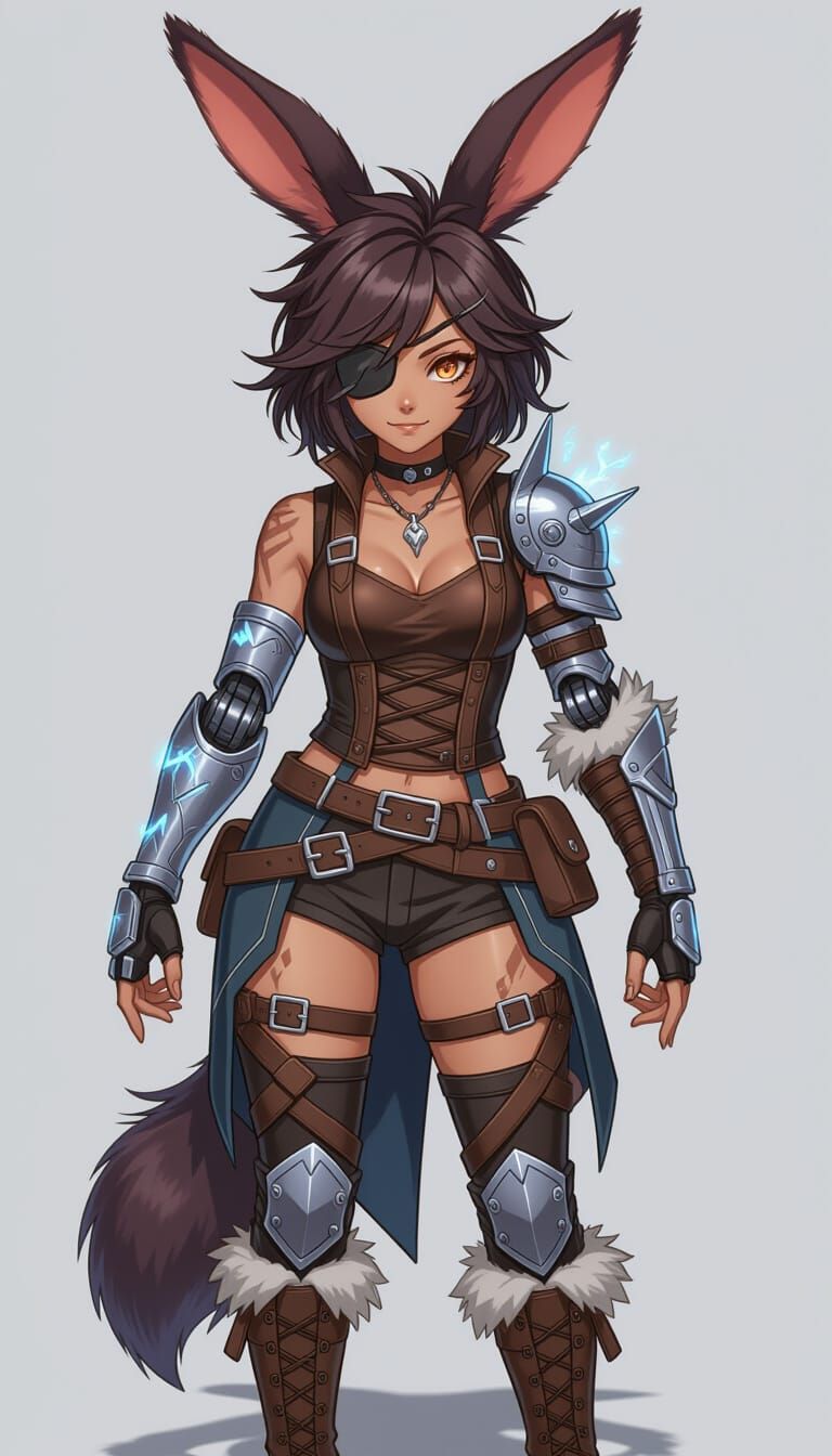 Fantasy Rabbit Pixie Warrior in Anime Style