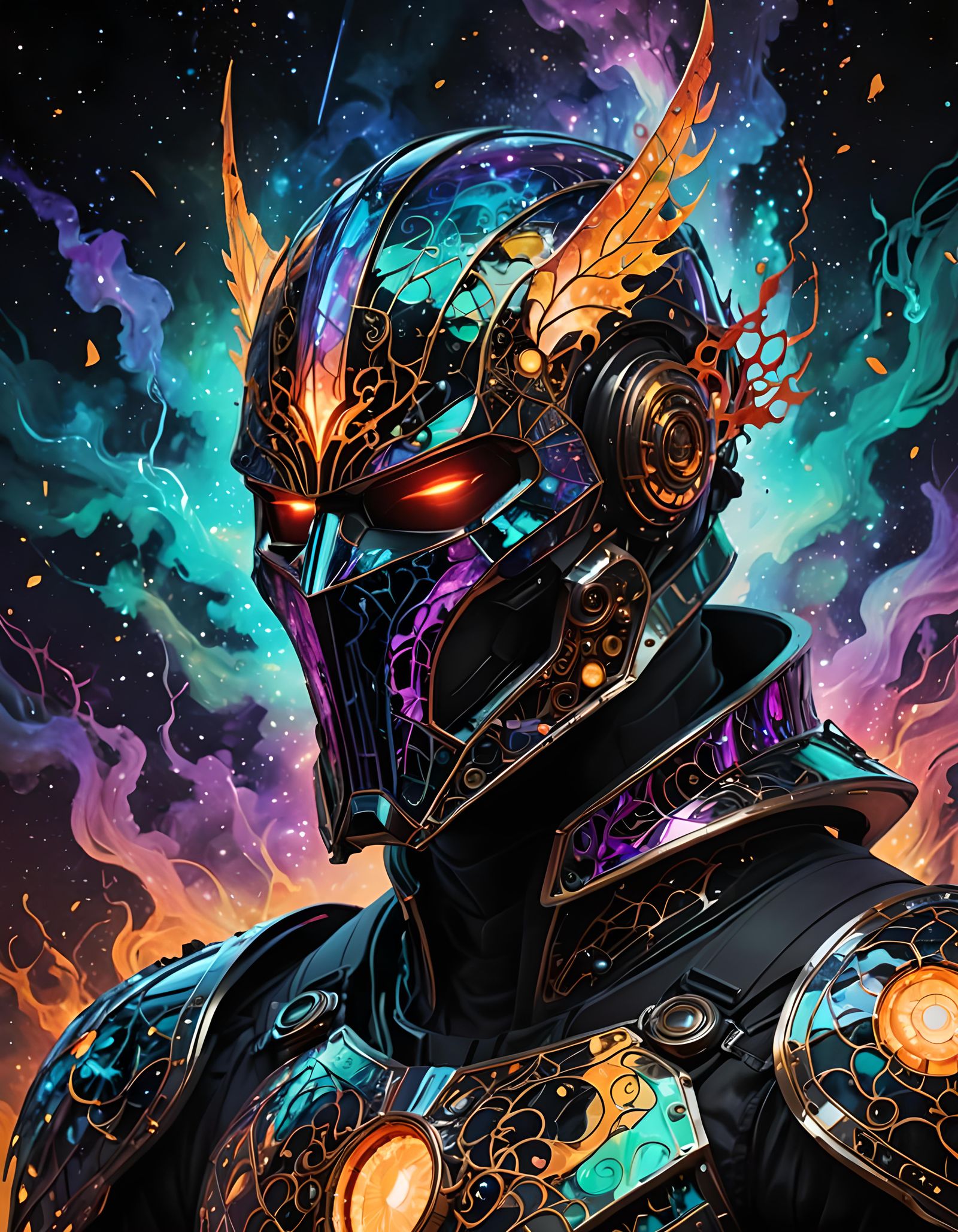 Dichroic Sinister Knight with Nebula Background