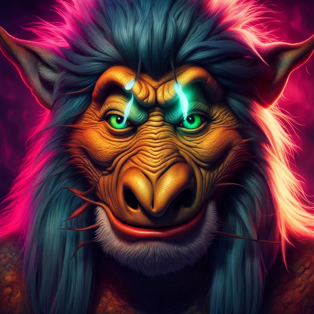 Mischievous Troll Face Digital Portrait in 8K