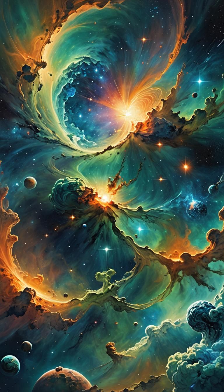 Nebula and Planet in Van Gogh Style