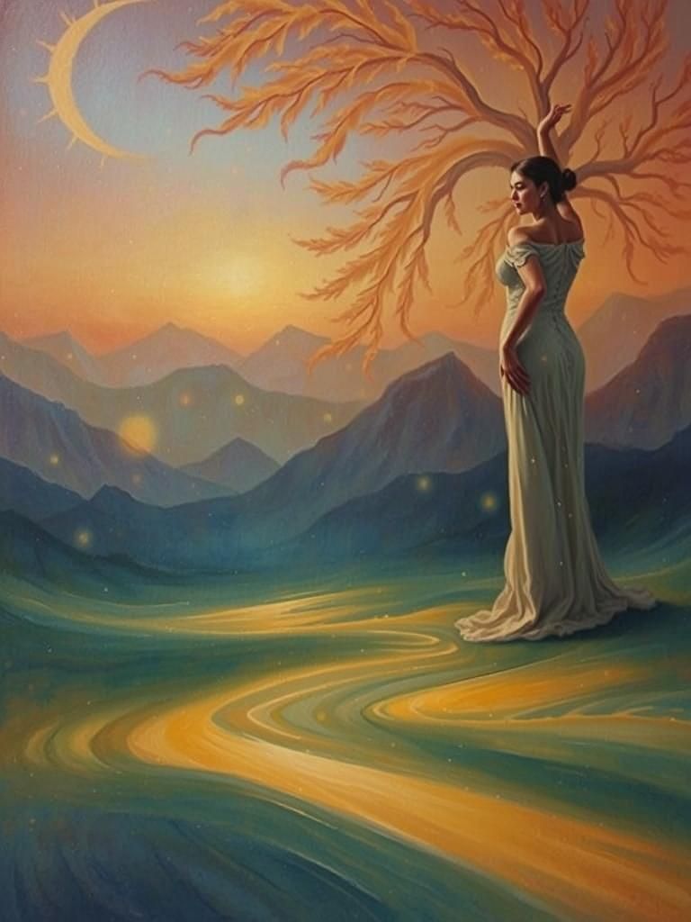 Voluptuous Woman Dancing in Dreamy Setting