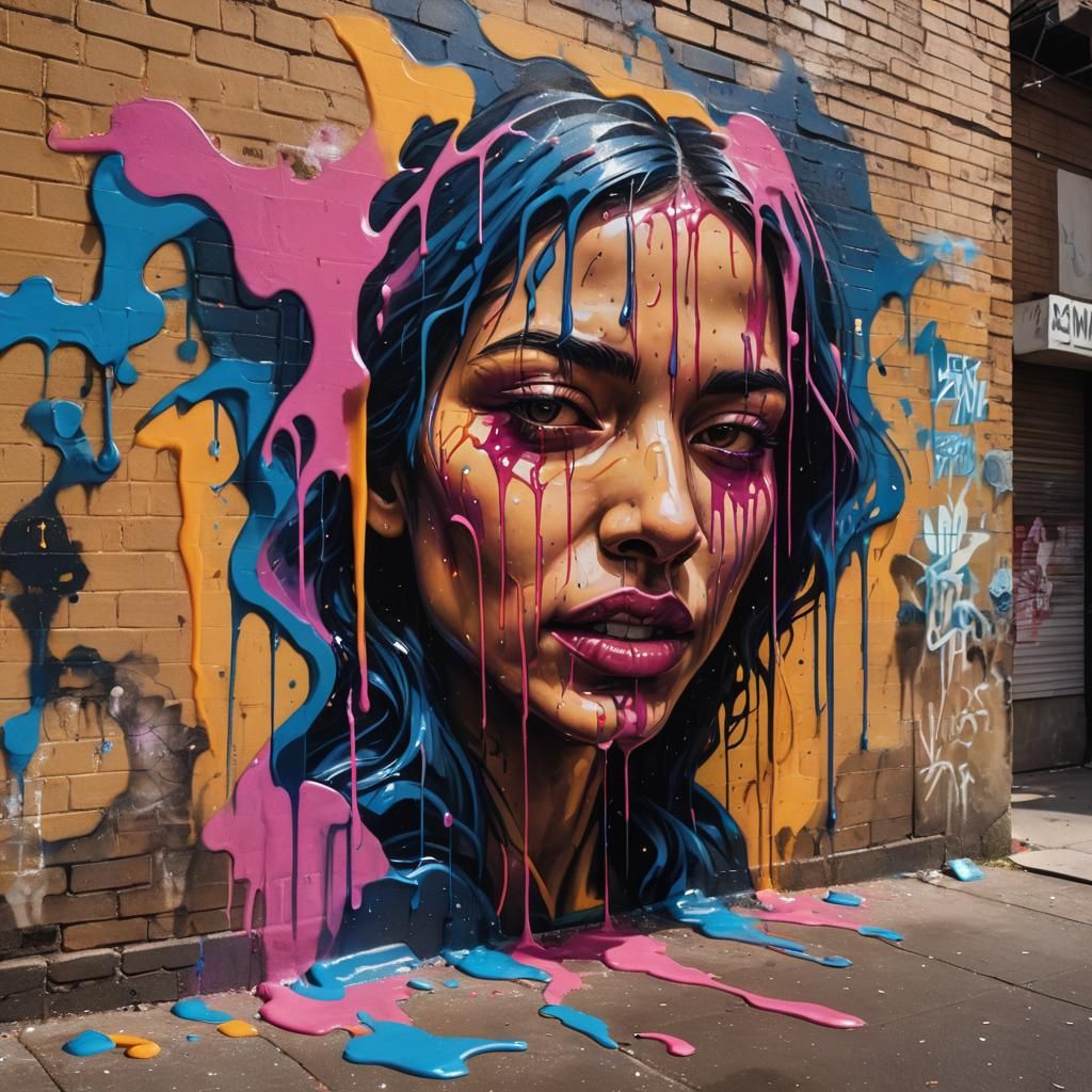 Melting Face Graffiti Art in Polychromatic Style