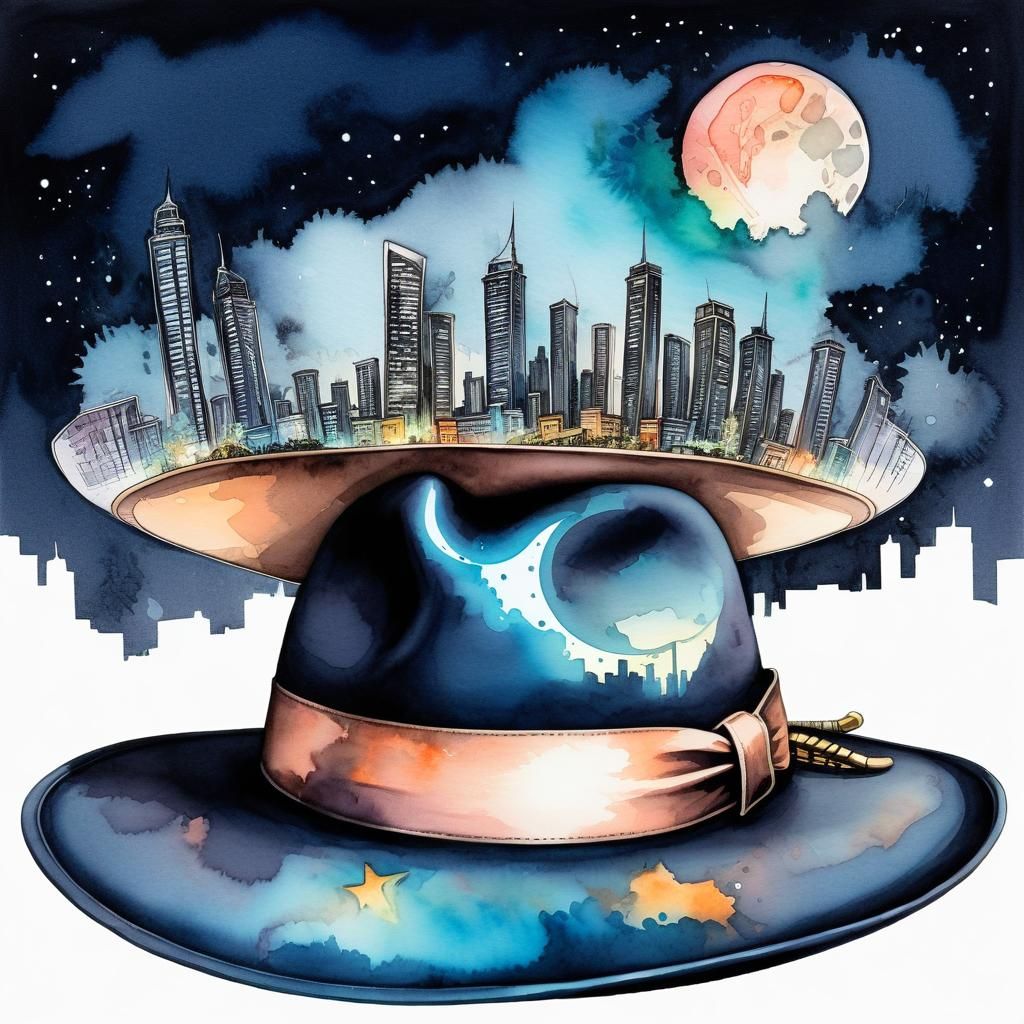 Surreal Saxophone Hat Portal in Ink Splatter Style