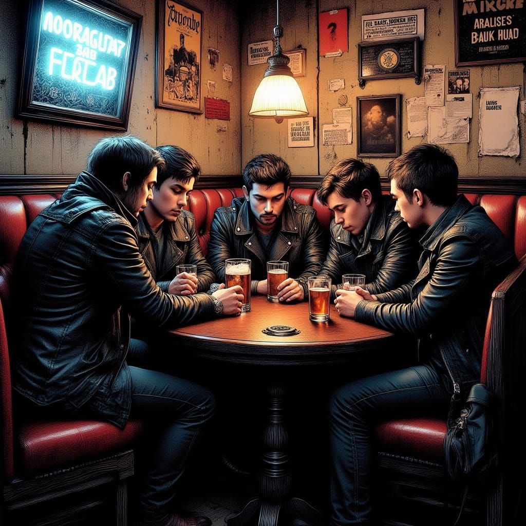 Moody Ink Pub Scene: Young Punks in Dim Light
