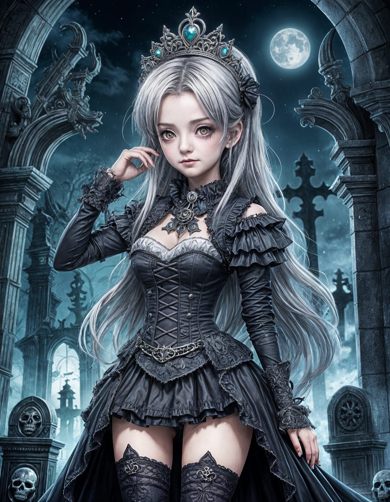 Horrorpunk Princess in Gothic Graveyard, Anime Style