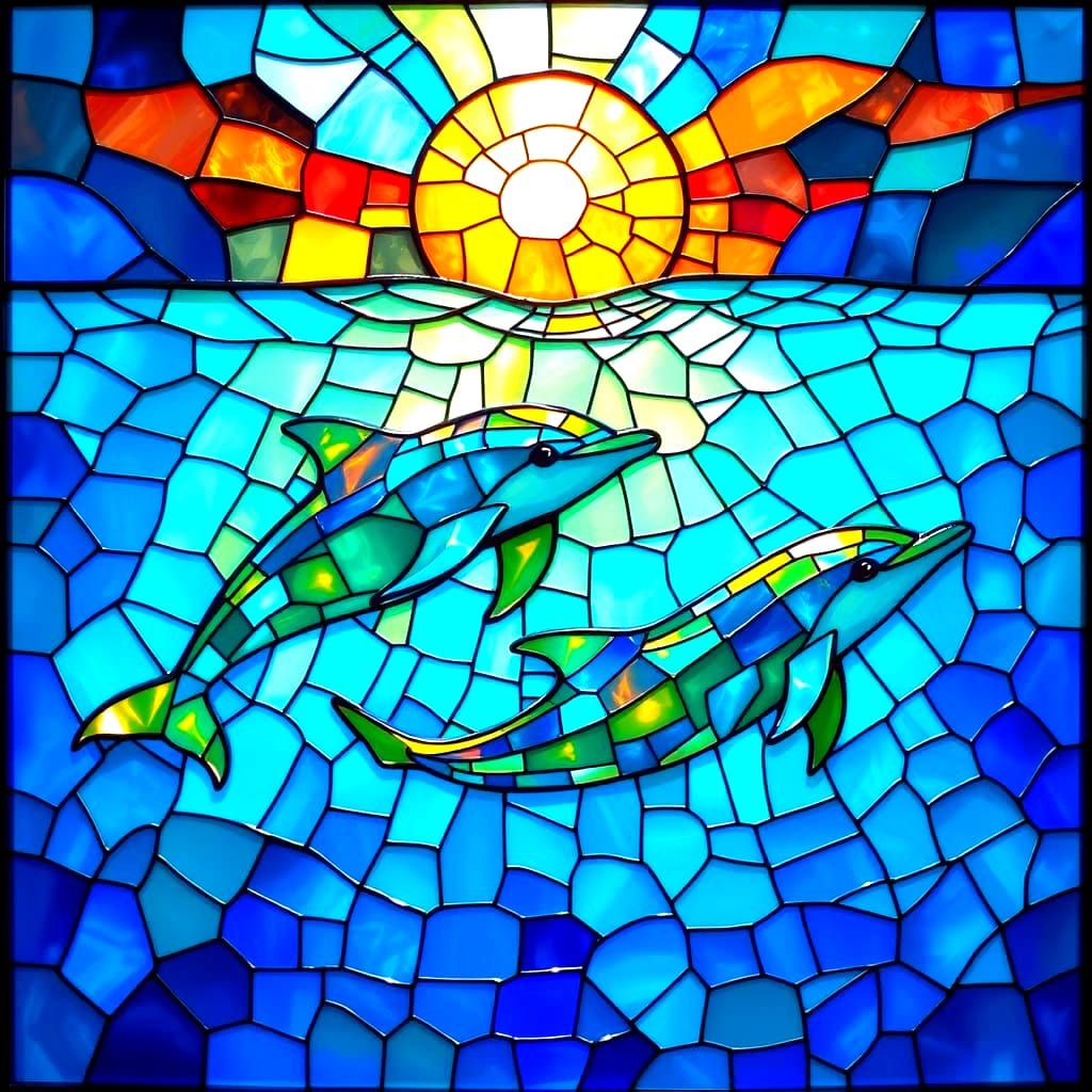 Dolphins in Vibrant Stained Glass