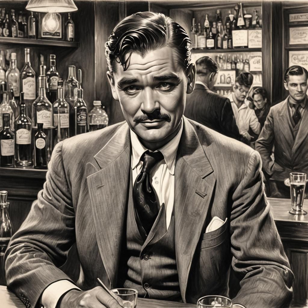 Clark Gable Charcoal Drawing at the Bar