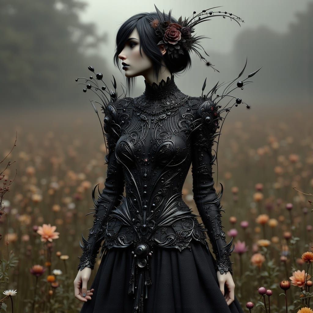 Edgy Fairy Amidst Dark Blooms in Gothic Punk Style