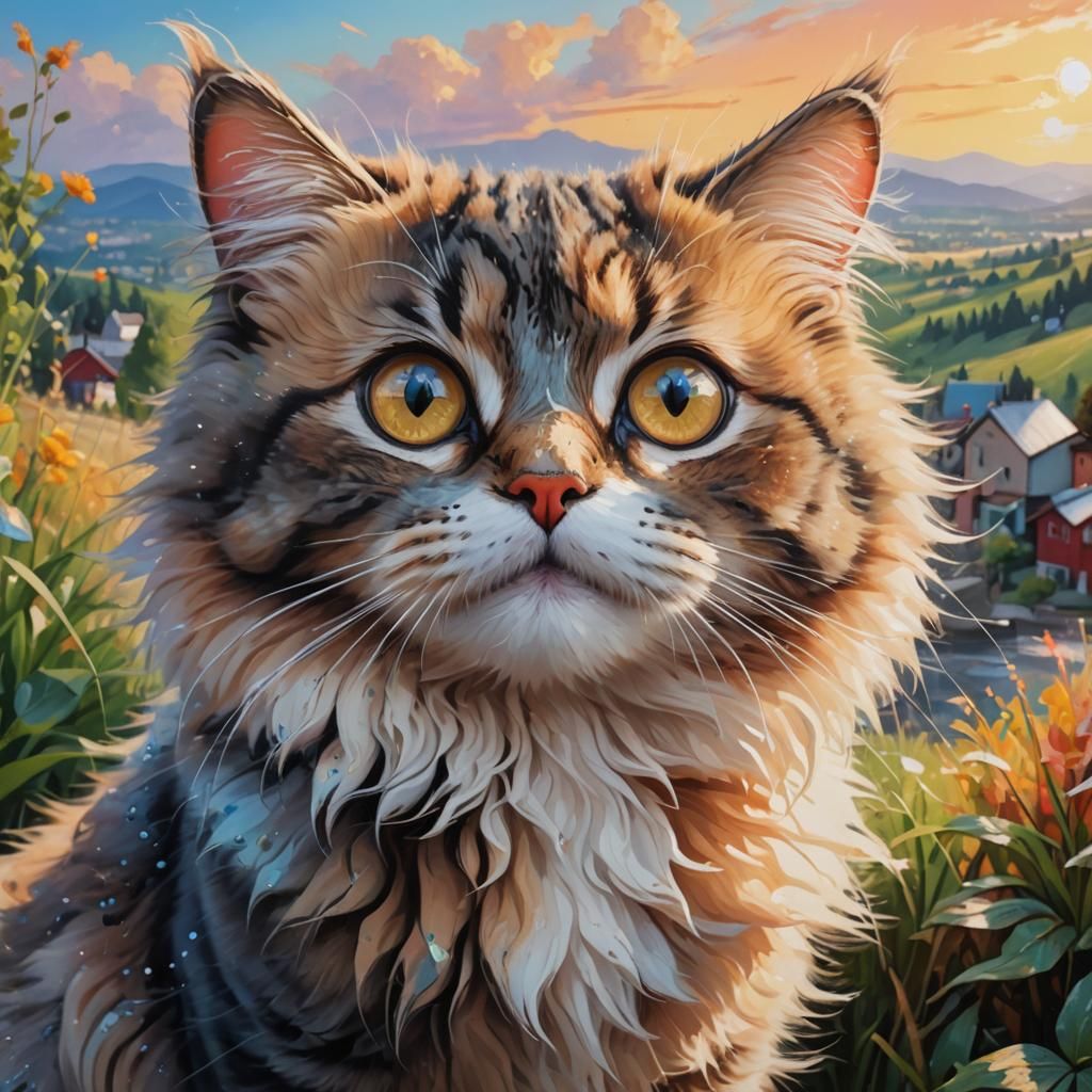 Cute Fluffy Cat with Big Eyes in Hyperrealism