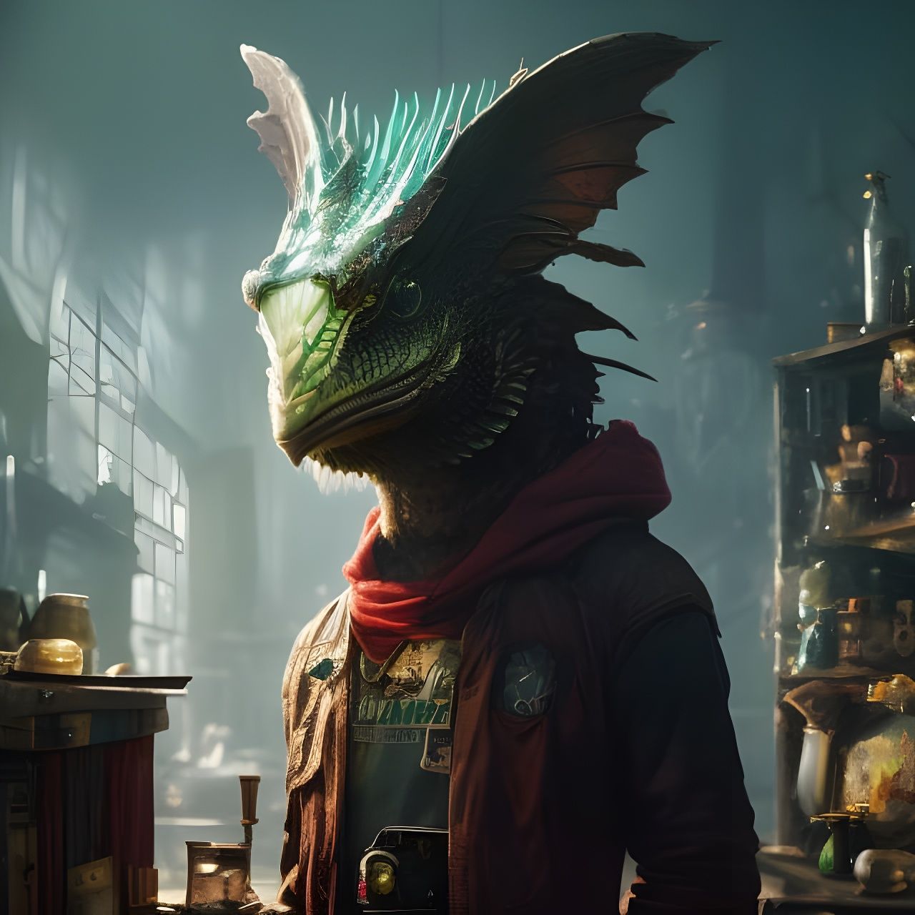 Regal Dragon Portrait in Coolpunk Style