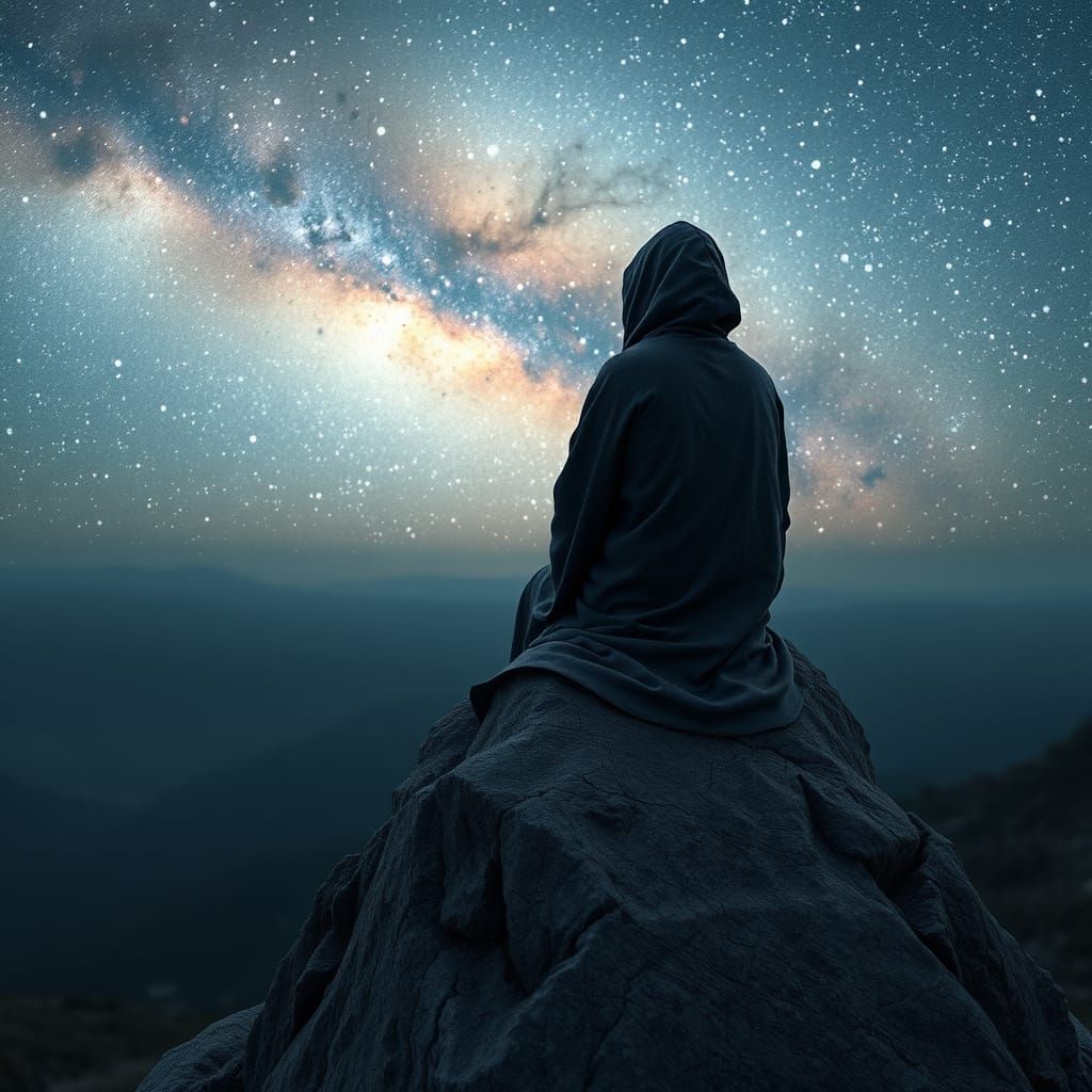 Ethereal Figure Contemplates Milky Way Galaxy
