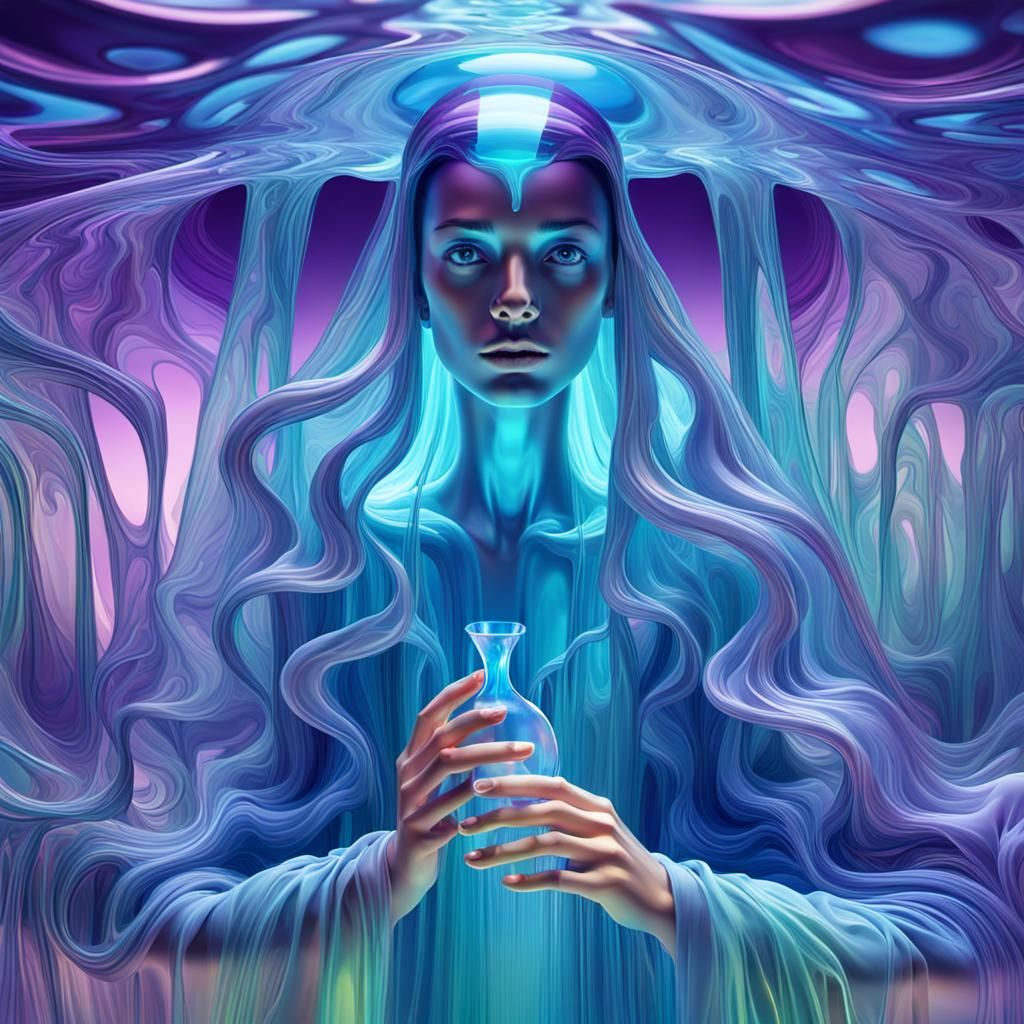 Ethereal Being Emerges from Iridescent Portal