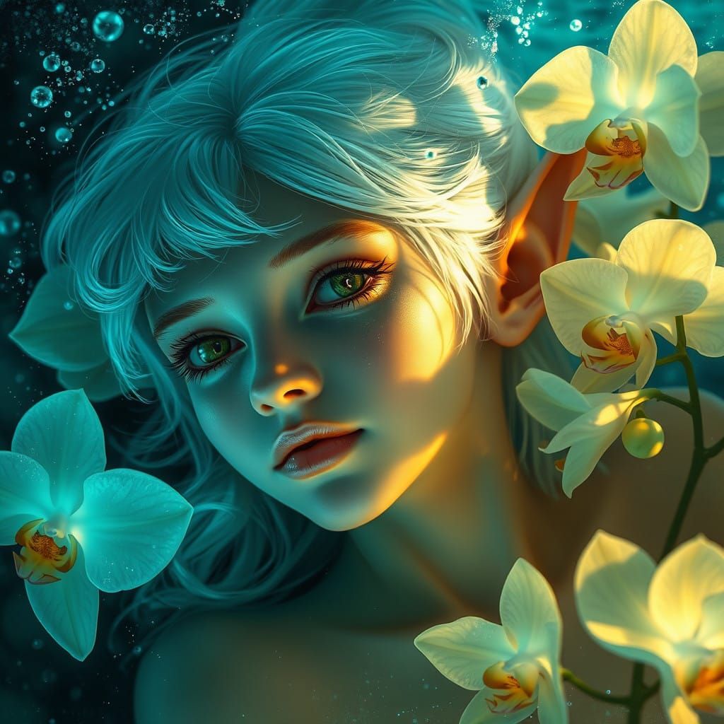 Ethereal Elf Goddess Basks in Underwater Radiance