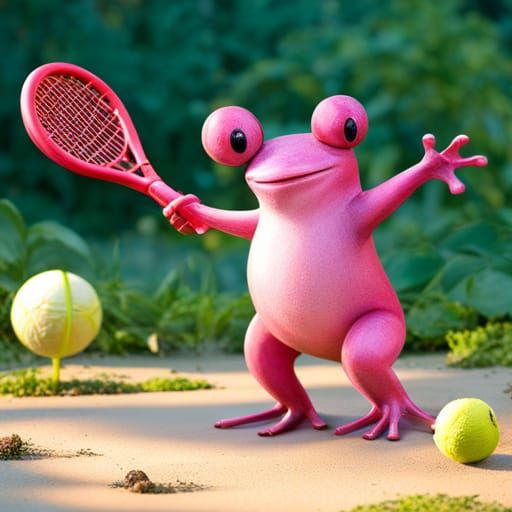 Playful Pink Frog Balances Hobbies in Garden