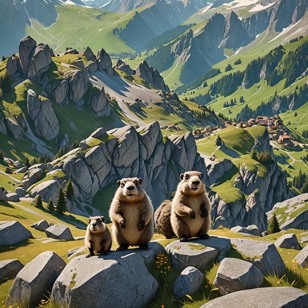 Marmots in the French Alps: Pixar-Style 3D Art