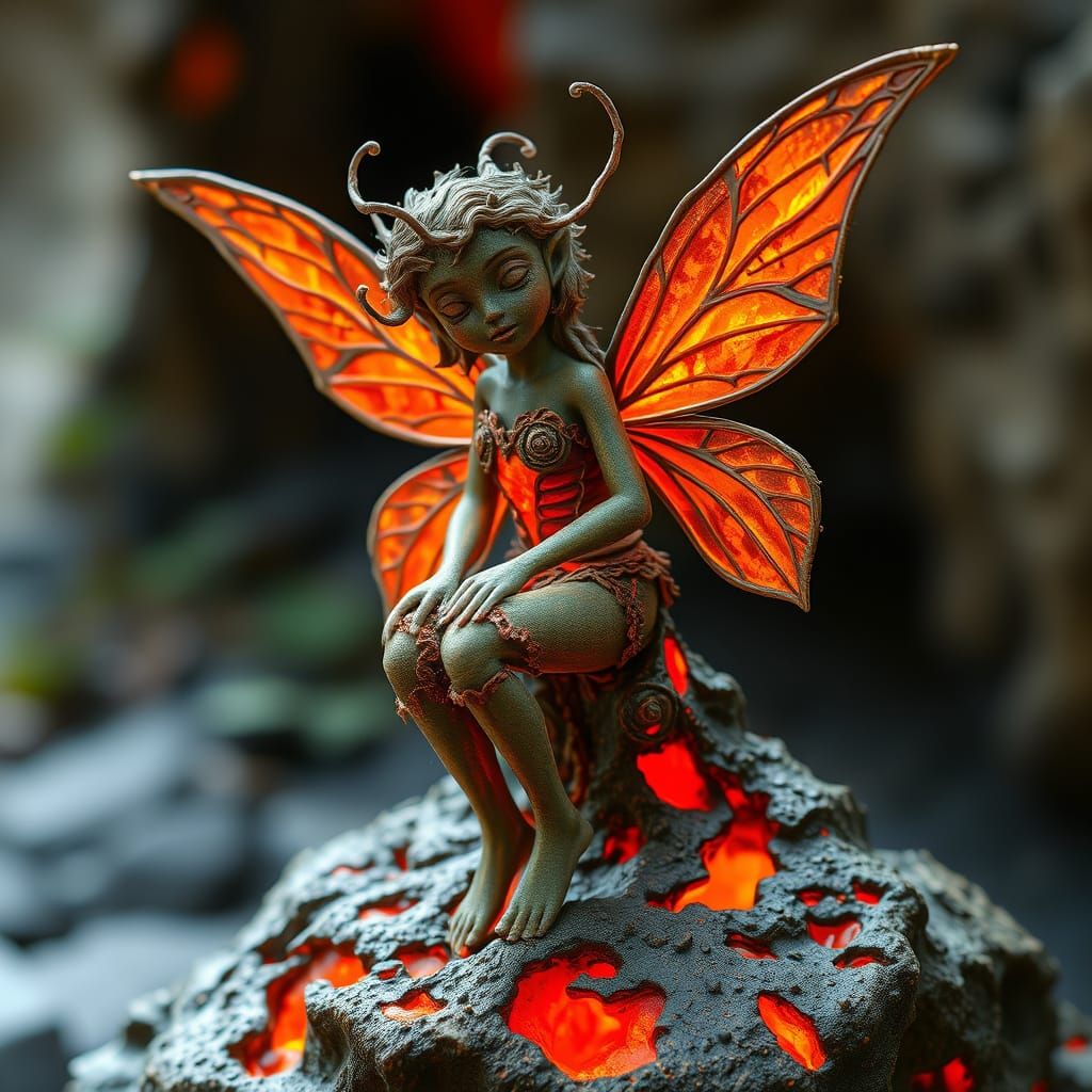 Molten Lava Fairy Emerging from Fiery Depths