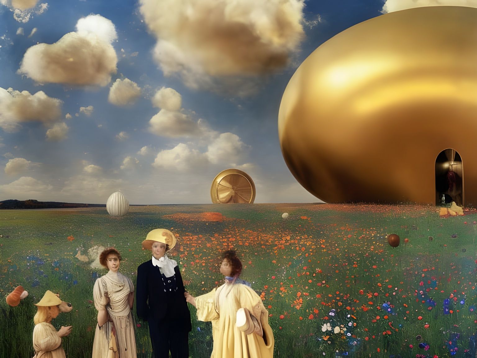 Golden Flying Saucer in Hyperreal Surrealism Style