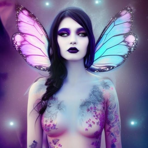 Beautiful Ghost Fairy with Butterflies and Tattoos
