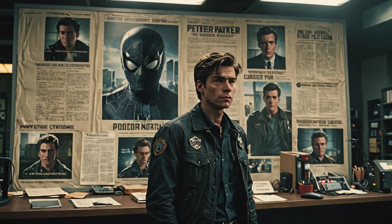 Realistic Peter Parker in Futuristic Police Station