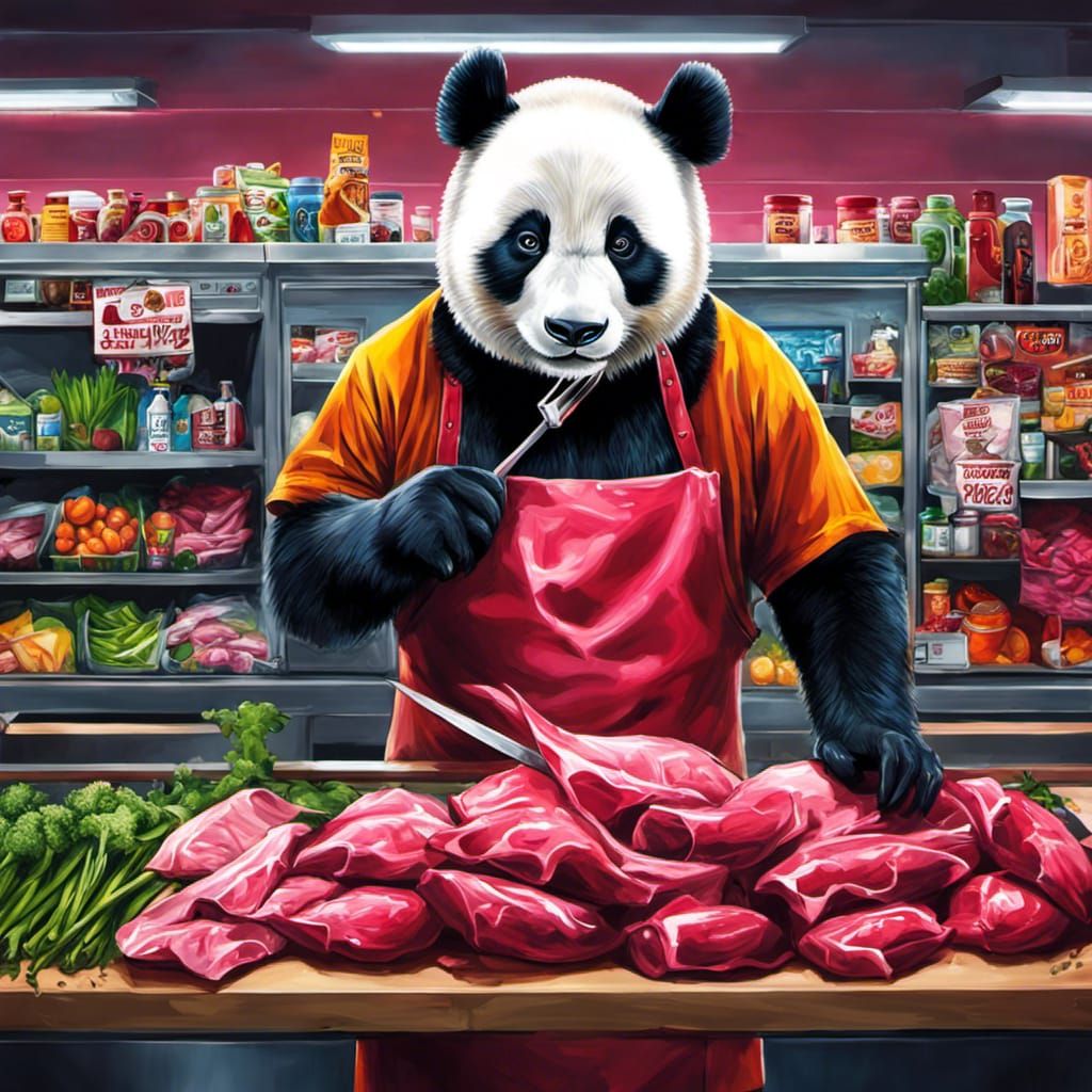 Panda Butcher Graffiti Art in Animal Supermarket