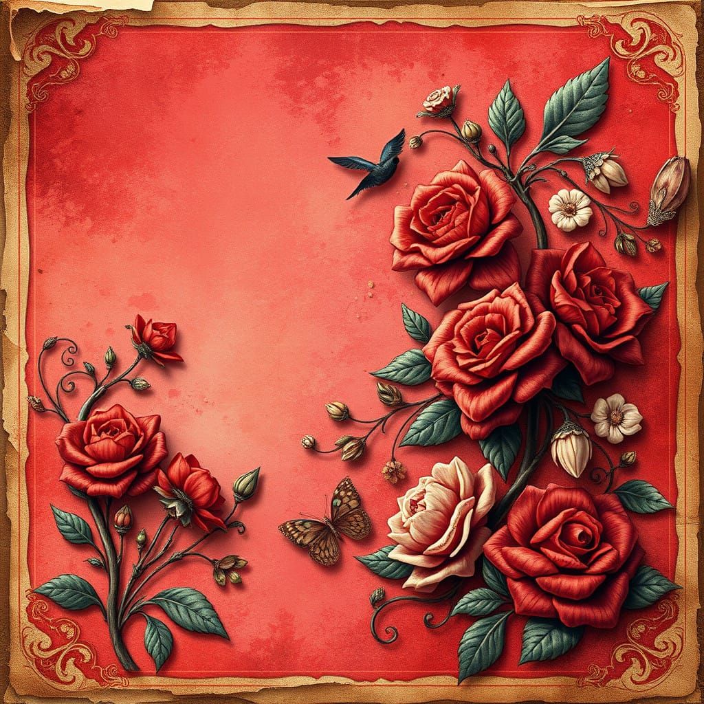 Vintage Floral Fantasy in Red