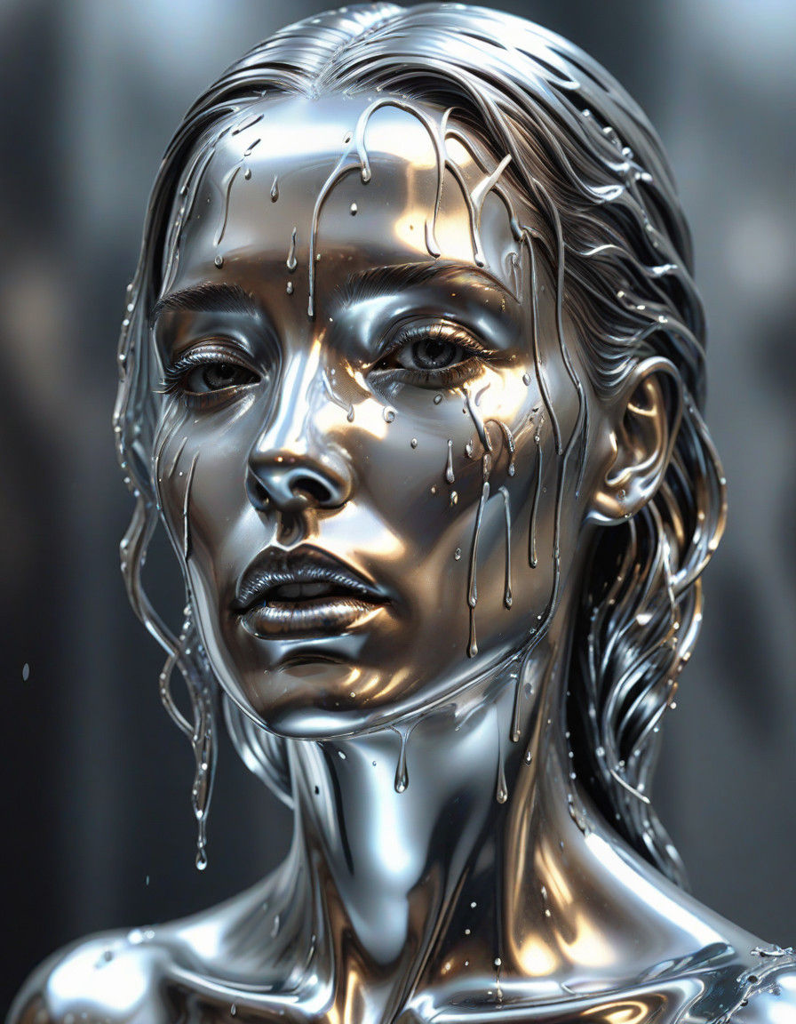 Liquid Silver Goddess in Dreamcore Sculpture