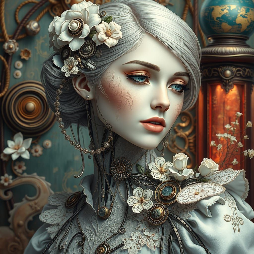 Steampunk Cyborg Lady with Etched Details