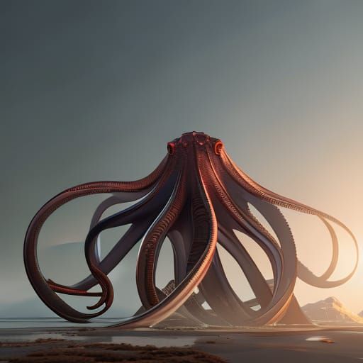 Octopus Sketch in Square Frame, Detailed Concept Art