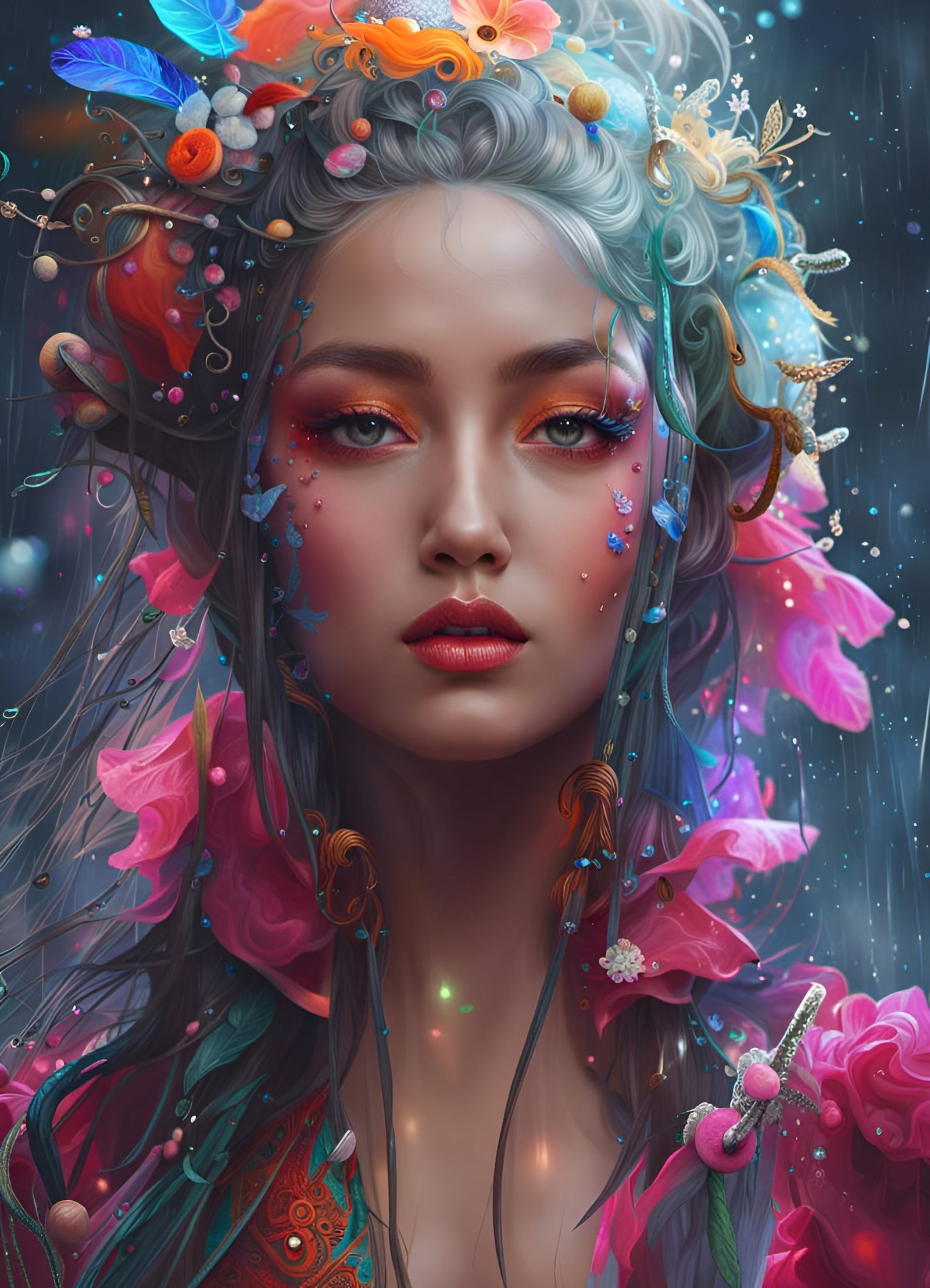 Rain Cloud Storm Goddess: Hyperdetailed Digital Portrait