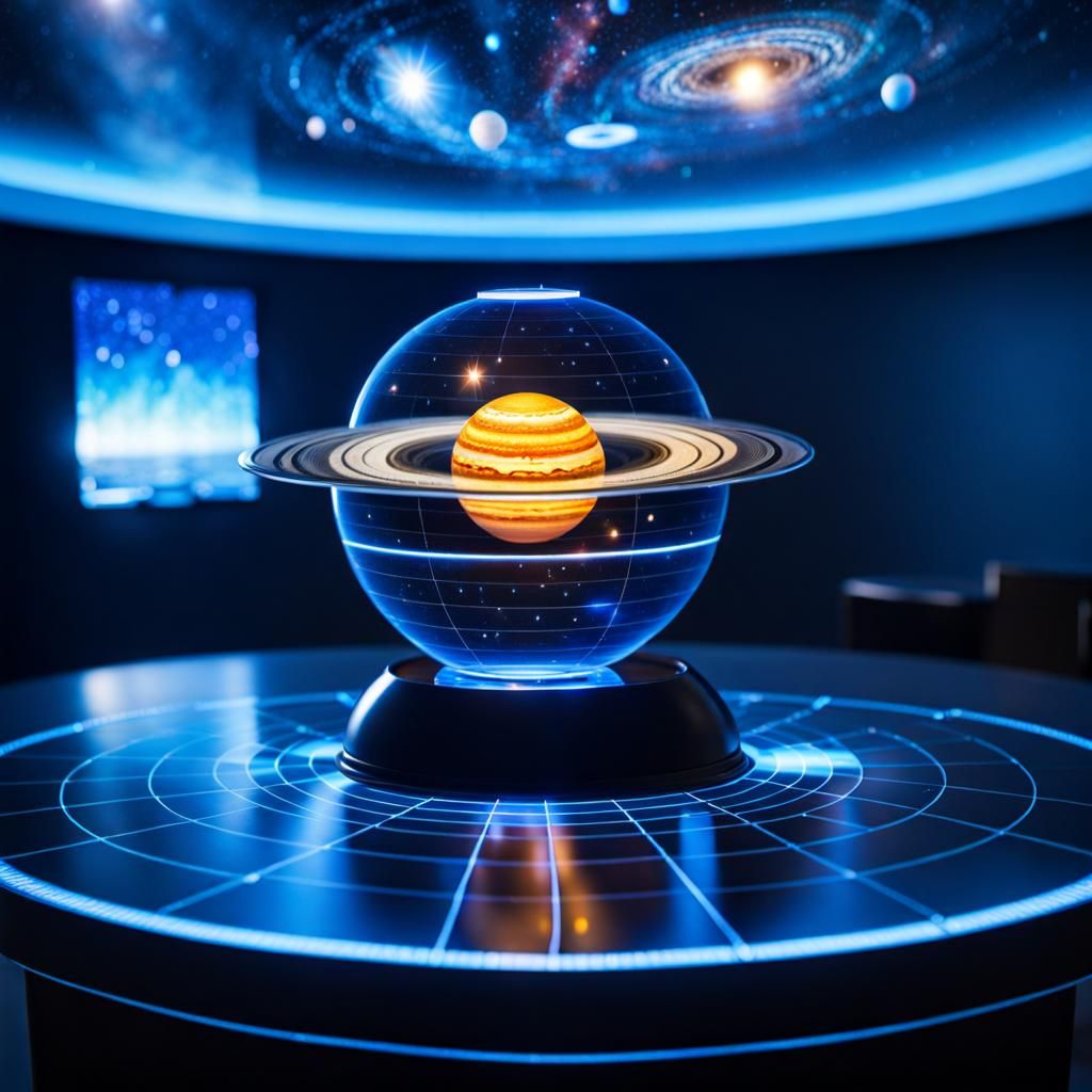 Futuristic 3D Hologram of Solar System Projection