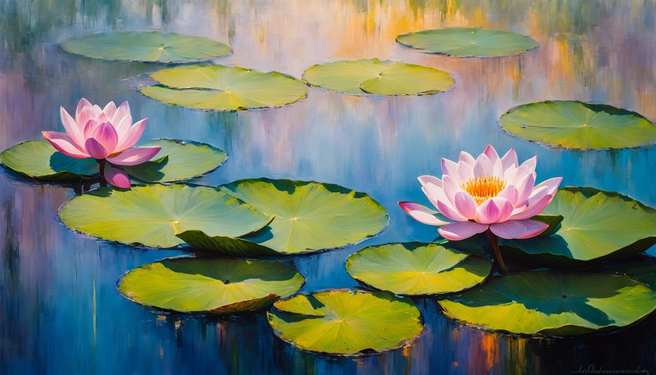 Impressionist Lotus in Misty Water with Pastel Colors