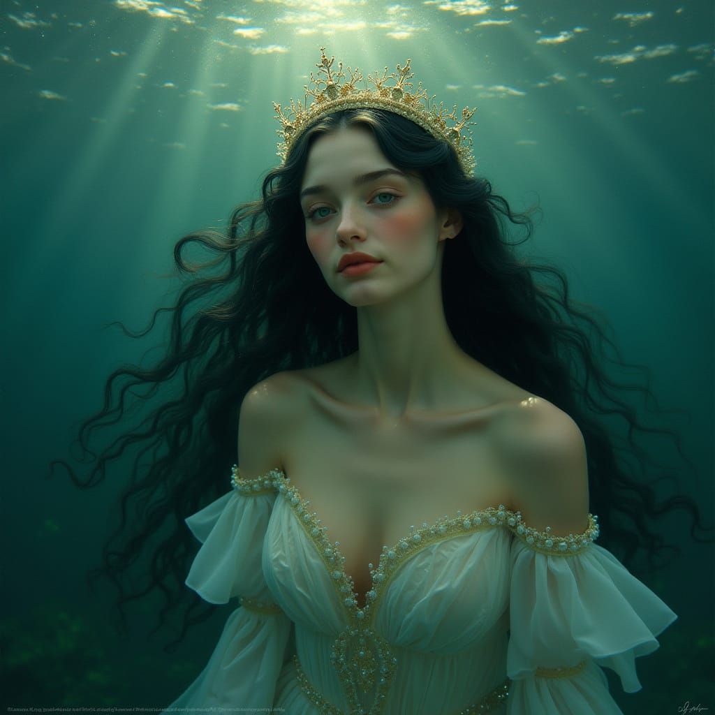 Principessa in un Mare Increspato con Diadema di Perle