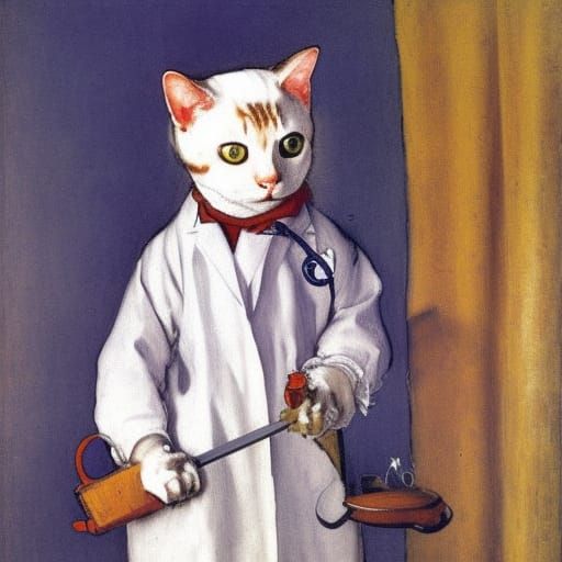 Cat Neurosurgeon Inspired by Impressionism and Renaissance A...