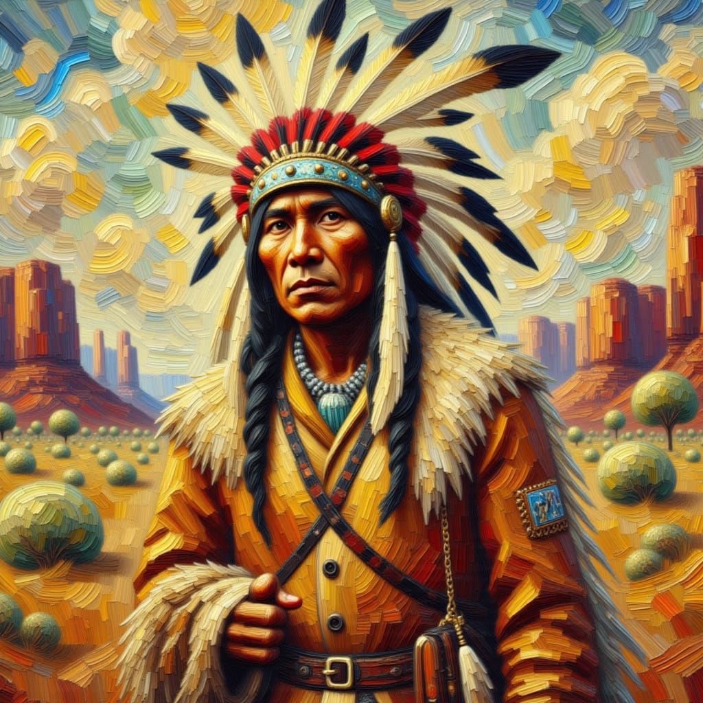 Regal Native American Chief in Warm, Golden Light