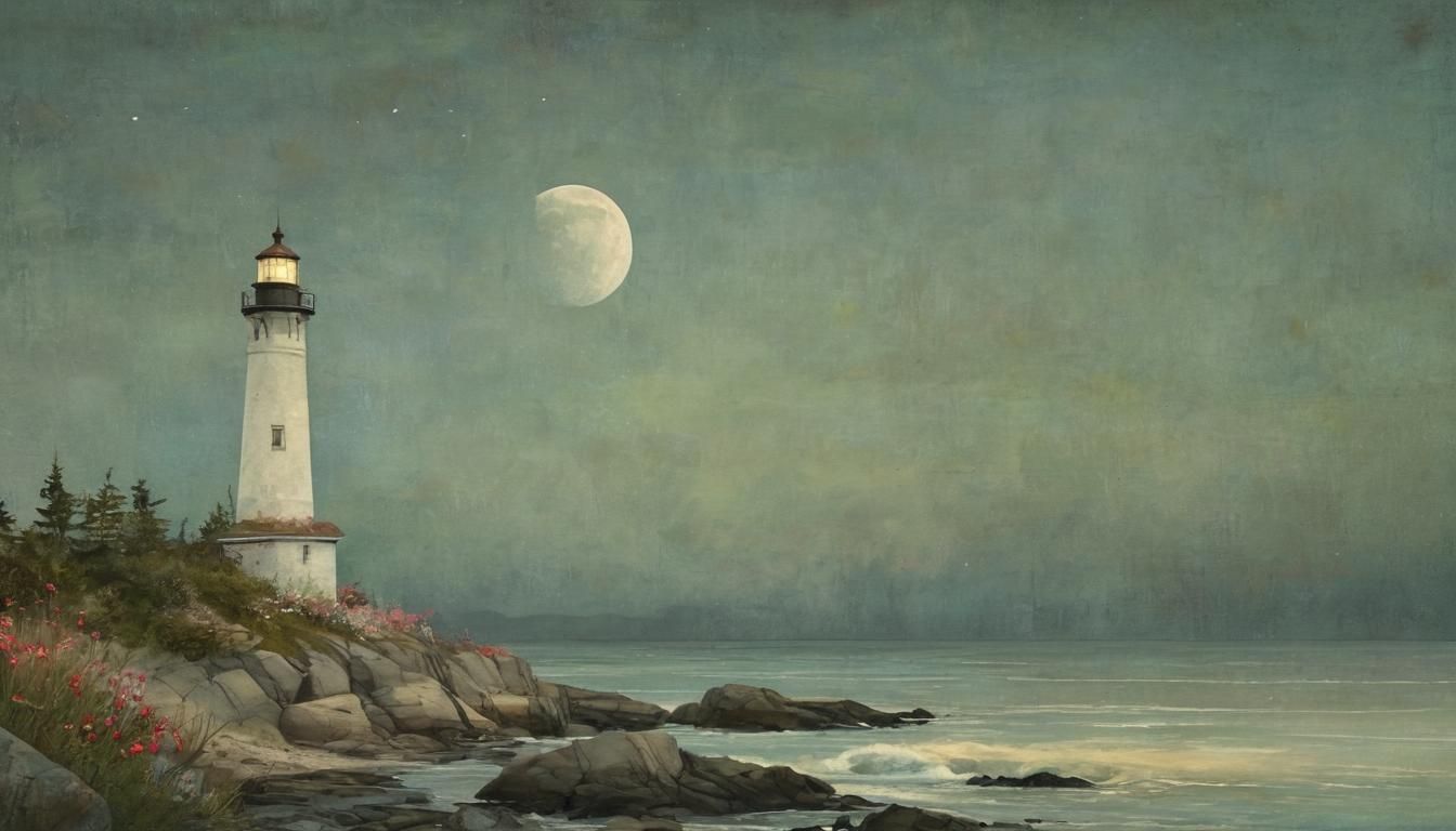 Luminous Lighthouse by Moonlit Shore