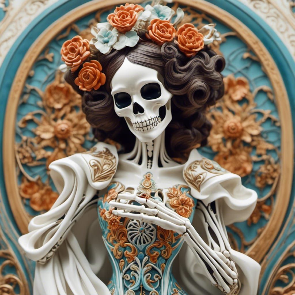 Skeleton Woman in Art Nouveau Style