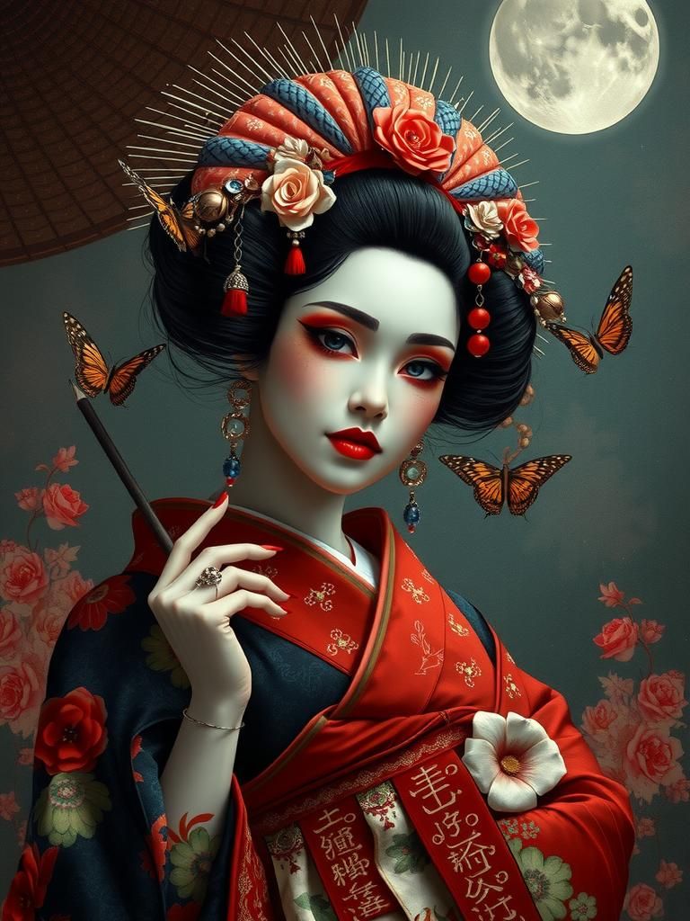 Gothic Geisha in Japanese Art Style