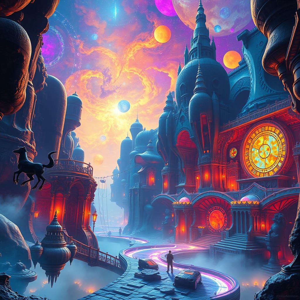 Surreal Cosmic Realm in Electric Blues and Oranges