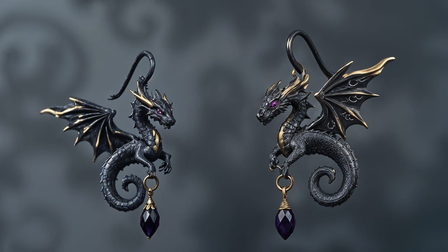 Gothic Dragons in Sterling Silver or Bronze