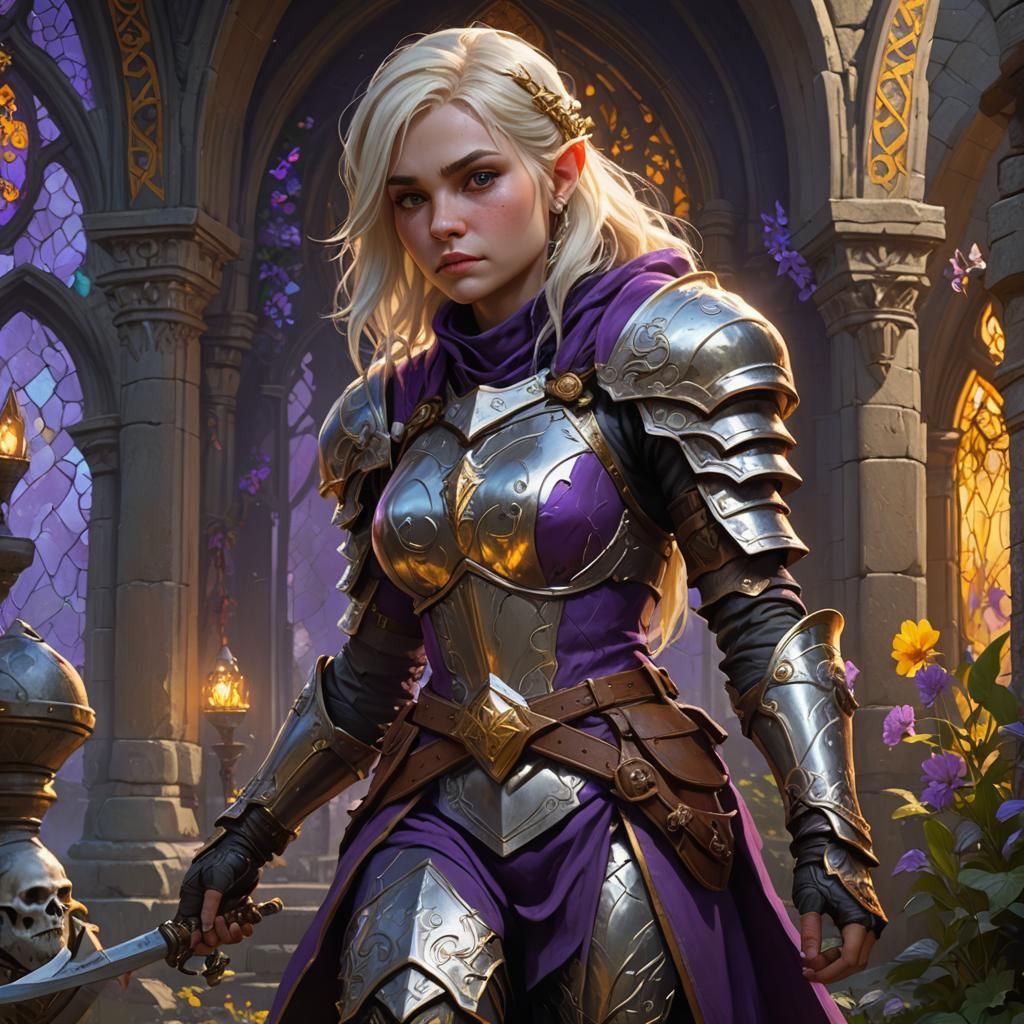 Gnome Knight Woman in Dark Fantasy Style