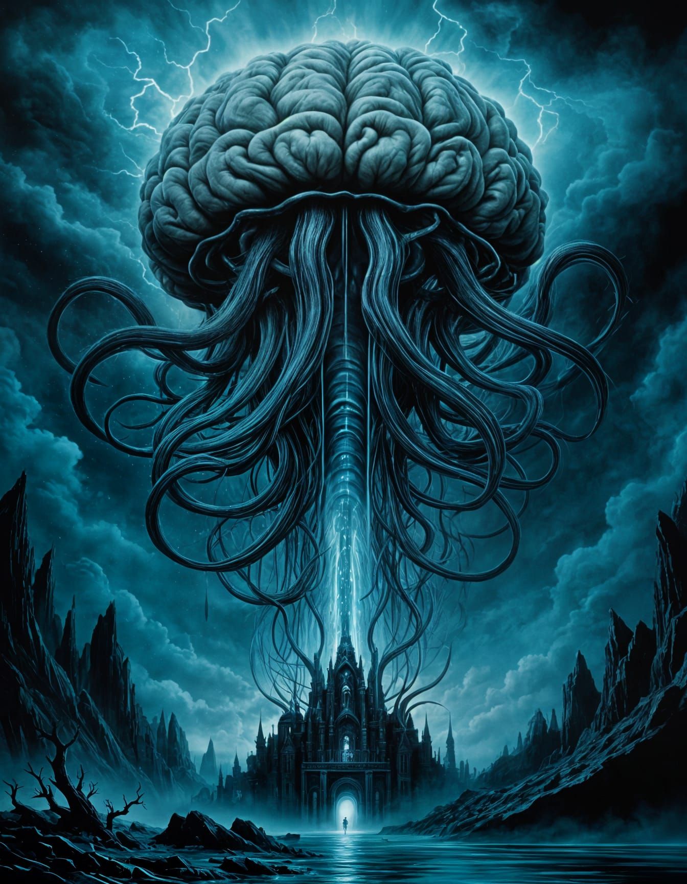 Floating Brain with Tentacles in Telepathic Control