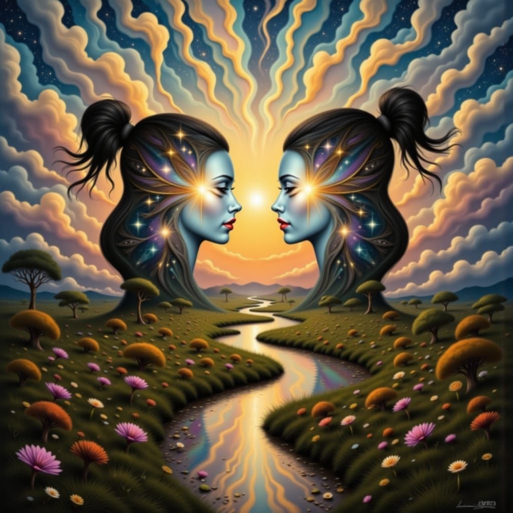 Cosmic Portrait of Woman With Geometric Skin in Escher Dalí ...