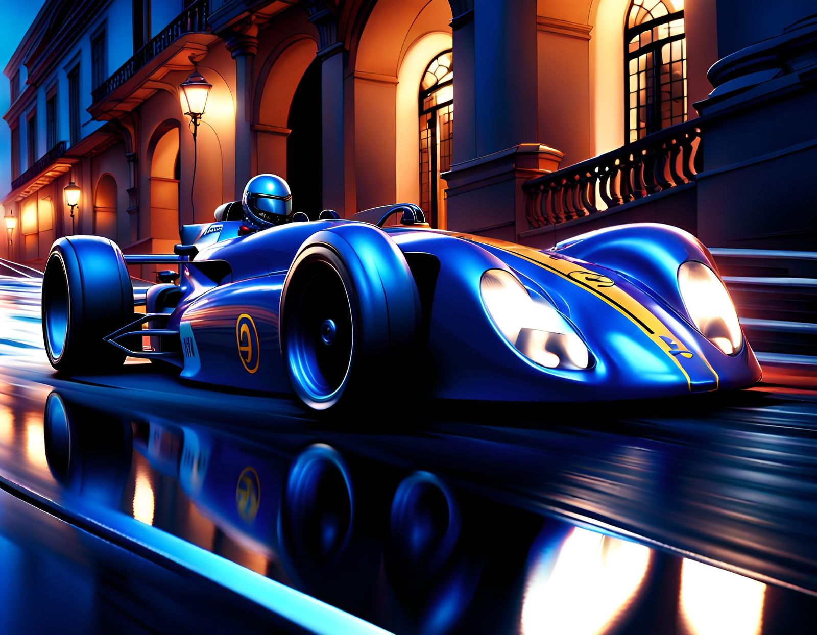 Speeding Racecar at Night with Dynamic Lighting