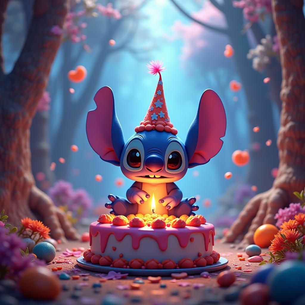 Stitch's Whimsical Birthday Celebration in Fantasy Style