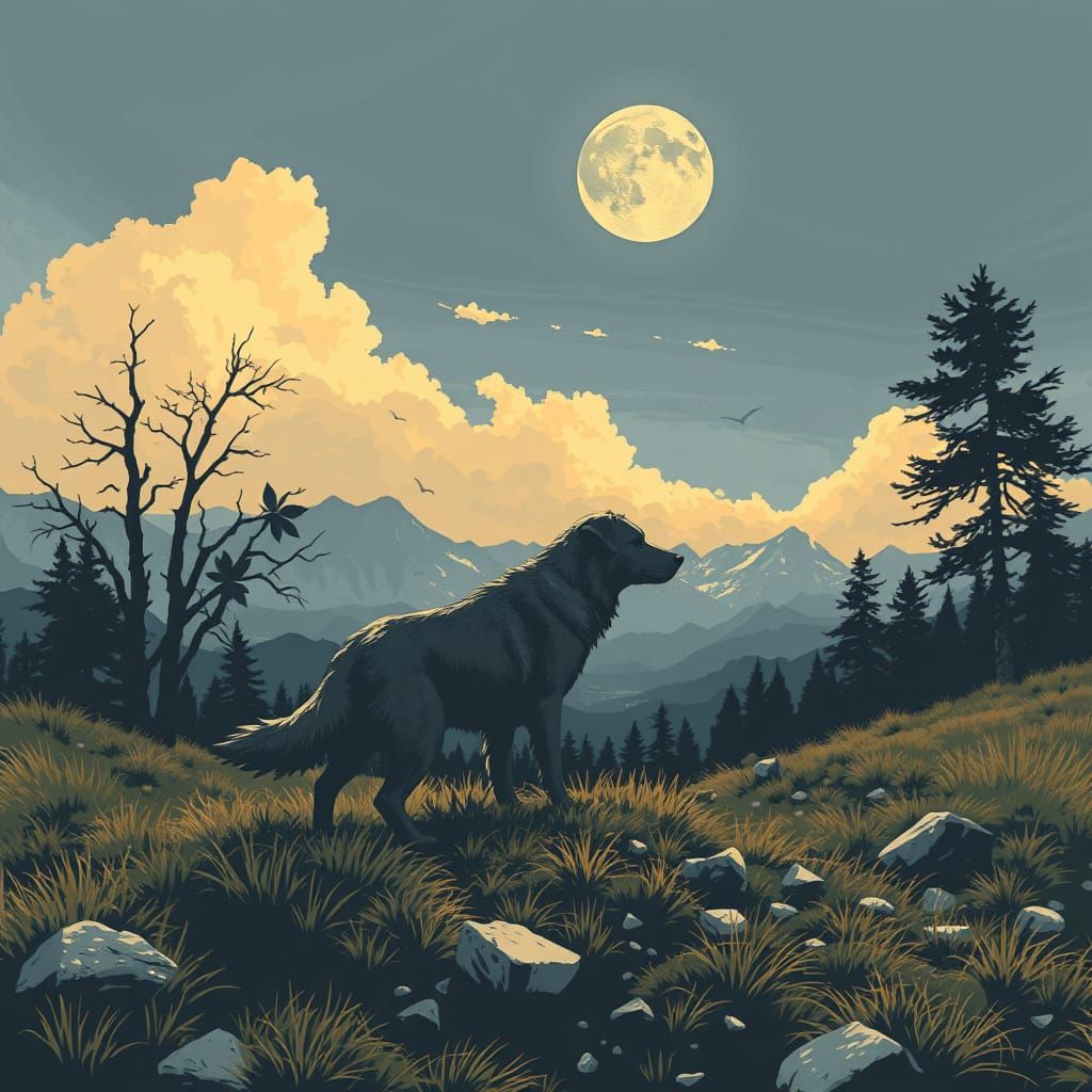 Epic Schematic Dog Landscape in Rough Style