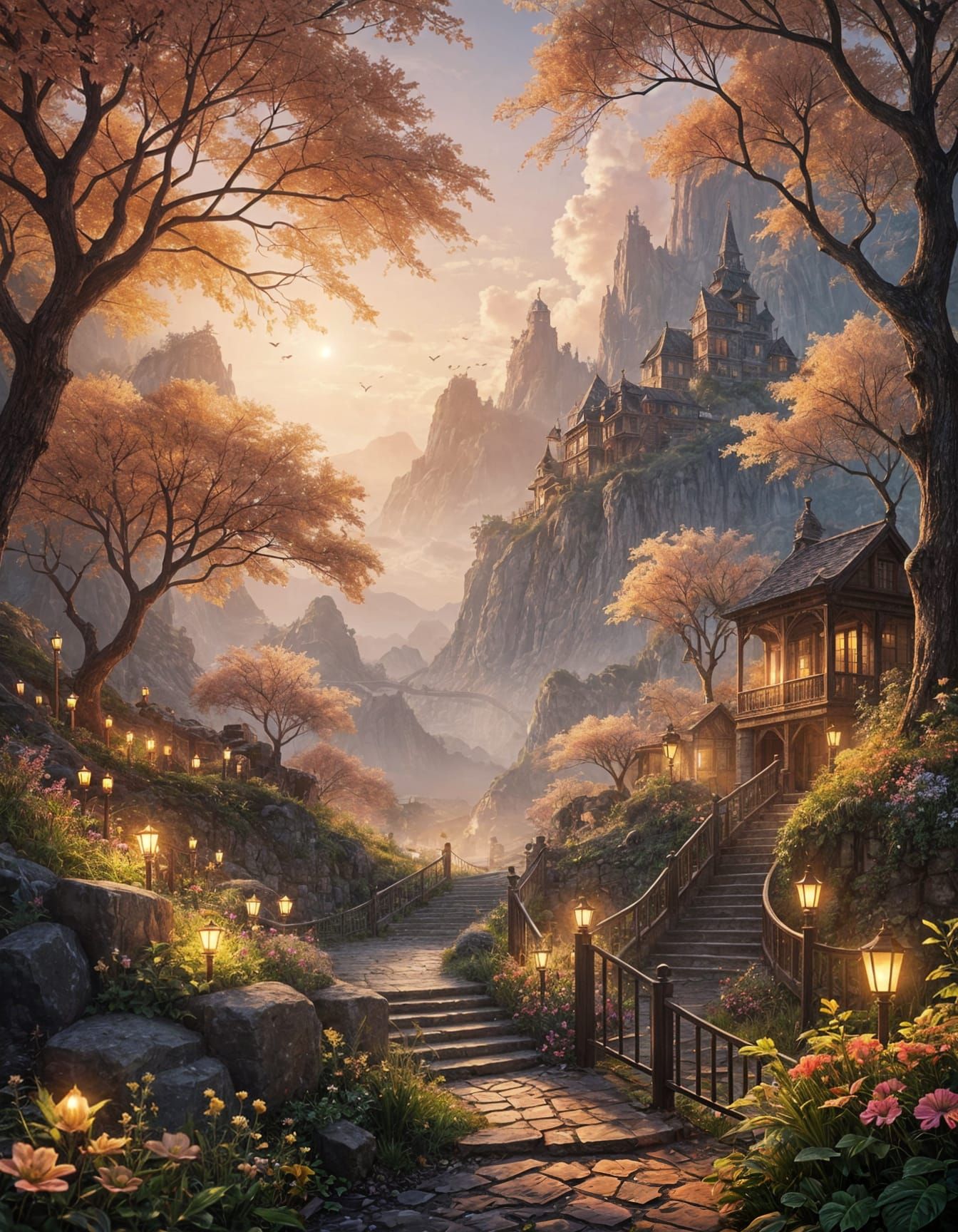 Ethereal Mountain Landscape at Dusk