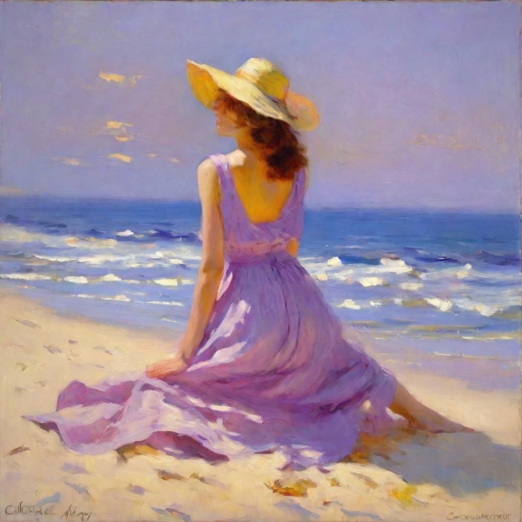 Woman on Beach in Impressionist Style