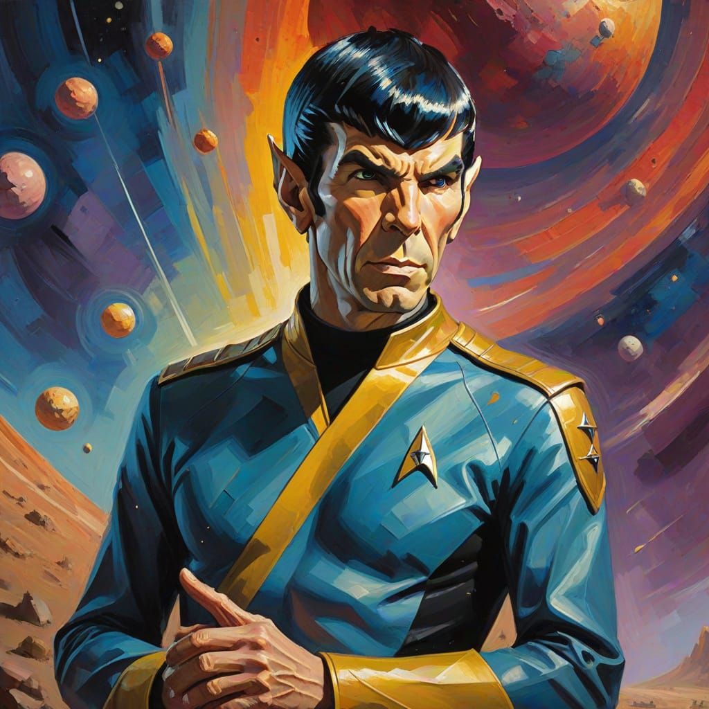 Spock on Alien Planet in Caravaggio Neo-Impressionist Style