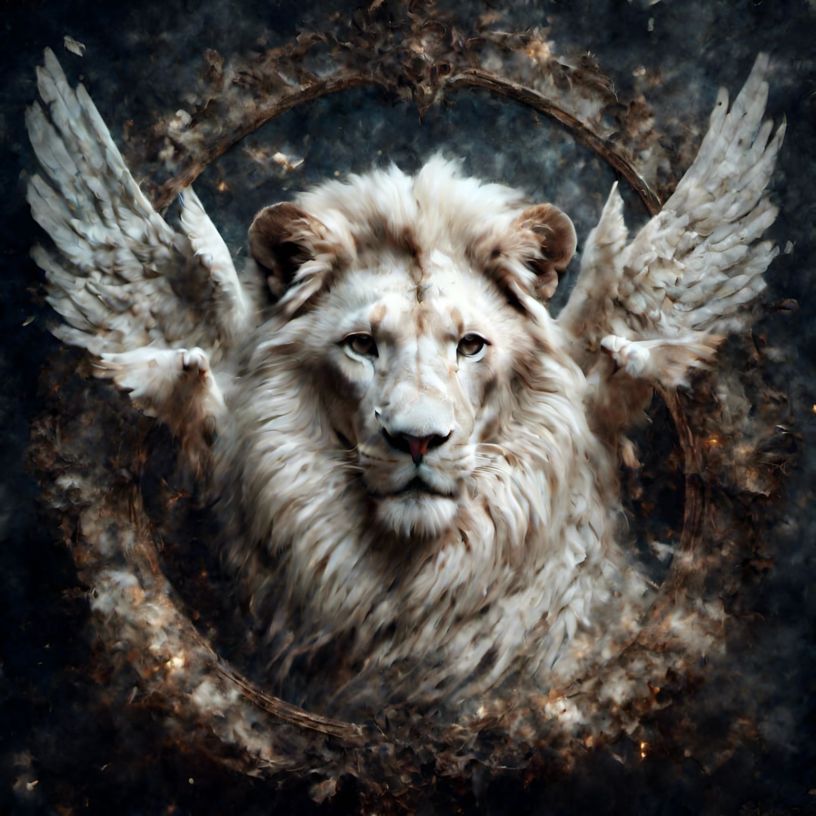 Winged White Lion with Fairy Dust Glow